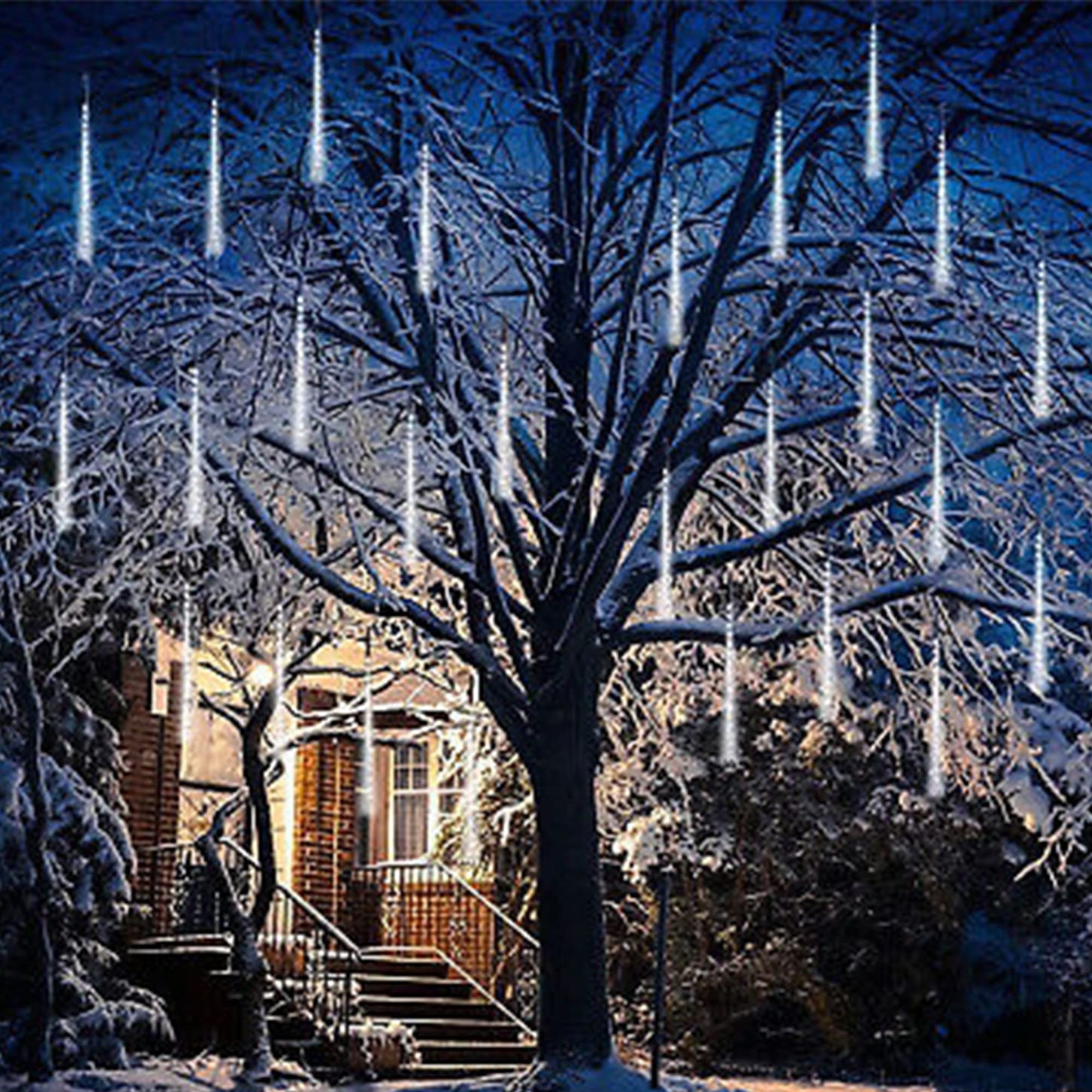 LJLNION Meteor Shower Lights, 12 Inch Outdoor Icicle Christmas Lights, 8 Tubes 288 LED Iciclelights Snow Falling Light, Connectable Raindrop Light, Xmas Wedding Party Tree Holiday Decor, White