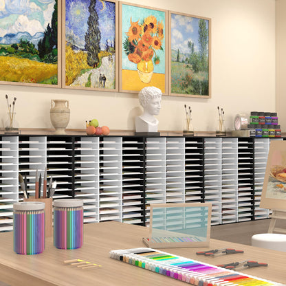 EasyPAG Wooden Literature Organizer with Adjustable Shelves, 48 Compartments Office Paper Organizer Storage 24000 Sheets Letter Size Paper, Student Mailbox for Classroom, Black/White