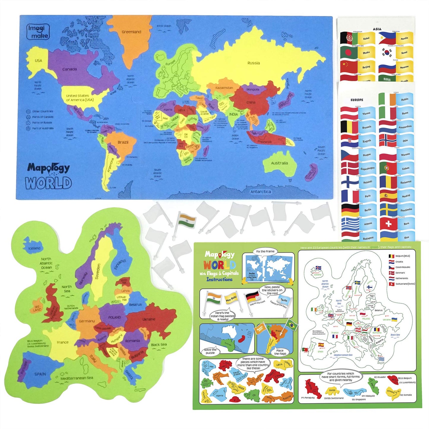 Imagimake Mapology USA & World Map Puzzle with Flags, Capitals, Stickers | Educational Toys for Ages 5-7 | Jigsaw Puzzles for Kids Ages 8-10 | Geography Toys for Age 8-13 | 6 Year Old Boy & Girl Gifts