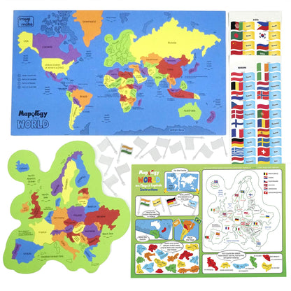 Imagimake Mapology USA & World Map Puzzle with Flags, Capitals, Stickers | Educational Toys for Ages 5-7 | Jigsaw Puzzles for Kids Ages 8-10 | Geography Toys for Age 8-13 | 6 Year Old Boy & Girl Gifts