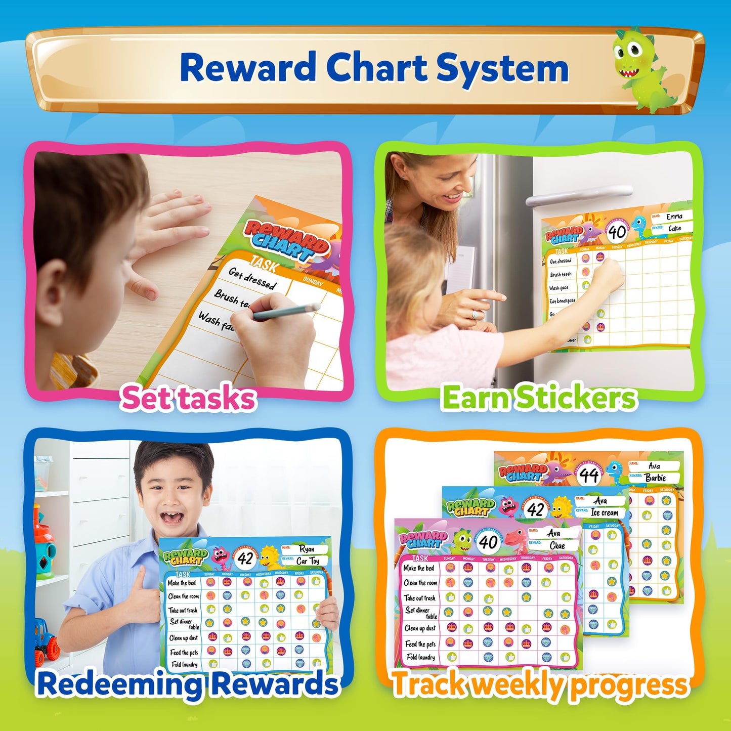 D-FantiX Reward Chart for Kids - Pad with 27 Chore Charts, Magnetic Behavior Chart for Kids at Home, Sticker Chart to Motivate Responsibility and Good Habits, 2328 Incentive Stickers