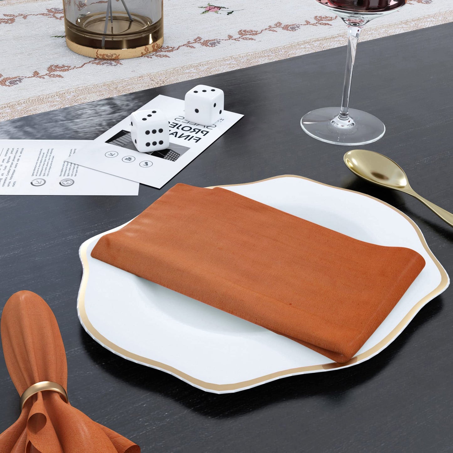 85% Cotton 15% Linen Dinner Cloth Set of 12 Napkins for Everyday Use Over Sized Easter Special Mitered Corners Napkins, Pre Shrunk Good Absorbency Ultra Soft Quality 18x18 in(Rust)