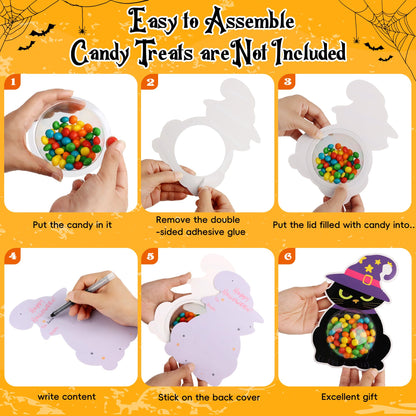 36 Set Halloween Candy Holder Cards with Clear Dome, Halloween Treat Boxes, Candy Servers,Ghost/Pumpkin/Bat Design,DIY Trick or Treat Party Favors for Kids, Classroom Prizes ,Family Gatherings(Candy Not Included)