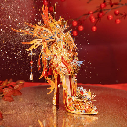 MU Metal Puzzles for Adults Wedding Phoenix Shoe Cinderella Shoes Puzzle 3D Metal Model Kits Building, DIY Sets Xmas Birthday Wedding Girfriend Gifts Home Desk Decor Chinese Red Craft Projects