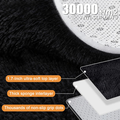 Black Shaggy Area Rug for Living Room Bedroom, Ultra Soft Fluffy Fuzzy Furry Rugs 4x6 ft, Upgrade Non-Slip Plush Shag Bedside Rug, Indoor Floor Carpet for Kids Girls Boys, Dorms, Nursery, Home Decor