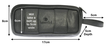 Soft Black Goat Leather Double Spectacle Glasses Case with Belt Loops/Key Ring Loop