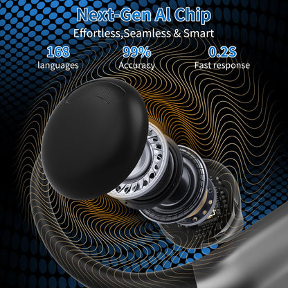AI Translation Earbuds Real Time, 144 Languages Translator Earbuds, Bluetooth Open-Ear Translating Earbuds with 30H Playtime, Instant Voice Translator Device for Travel, Business, Learning, Black