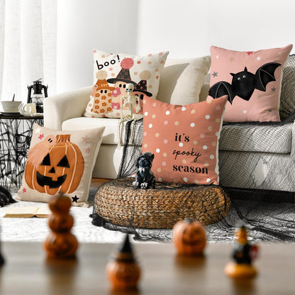 AVOIN colorlife Halloween Boo It's Spooky Season Cute Ghost Throw Pillow Covers, 18 x 18 Inch Trick or Treat Stripe Truck Pumpkin Spooky Cushion Case for Sofa Couch Set of 8