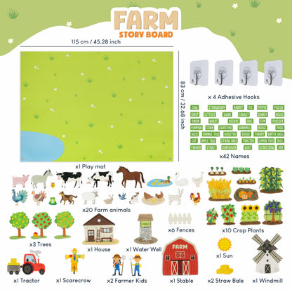 BONNYCO Felt Board for Toddlers with 92 Animal Farm Figures. Montessori and Sensory Toys, Birthday Gifts for Kids 3-8 Years Old. Educational Games, Learning Activities, Christmas