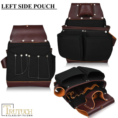 TRUTUCH Nylon and Leather Tool Belt | Framing Tool Bags | Nylon Tool Pouch | Carpenter Tool Belts | Construction | Framers | Electrician Tool Belt (Black)