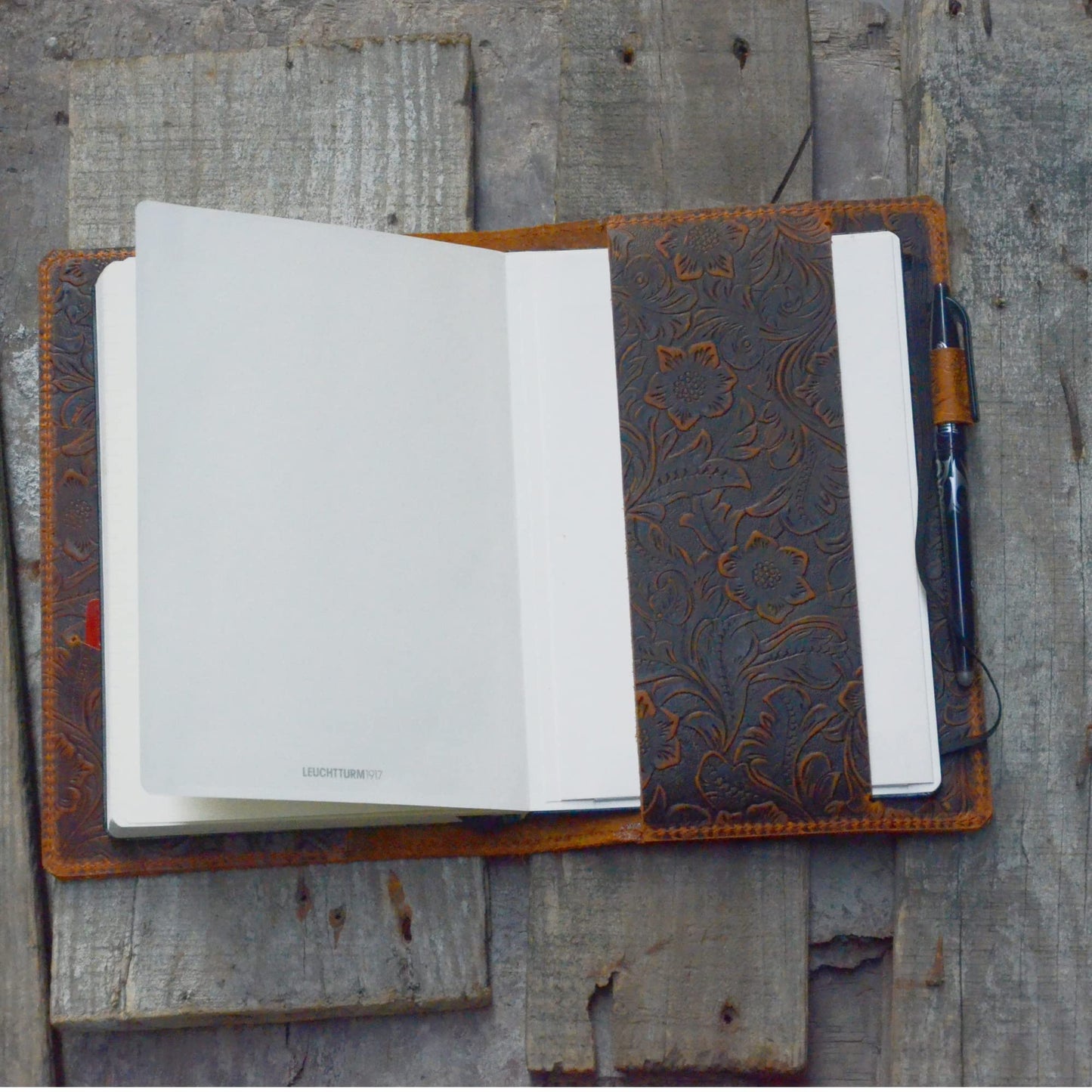 JJNUSA Leather Cover Compatible With Leuchtturm1917 Composition B5 7" x 10" Notebook Travel Journal Cover Distressed Refillable Writing Diary Flower Brown