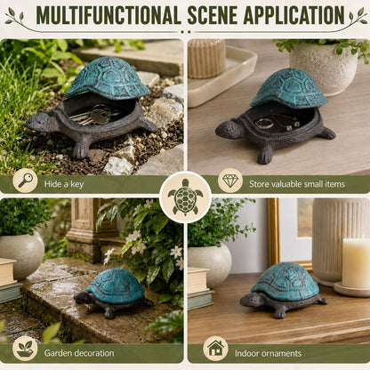 Cast Iron Turtle Key Hider Waterproof Hidden Key Holder for Outdoor, Decorative Garden Hide a Key for Yard, Patio, Lawn, Indoor & Outdoor Areas (Blue)