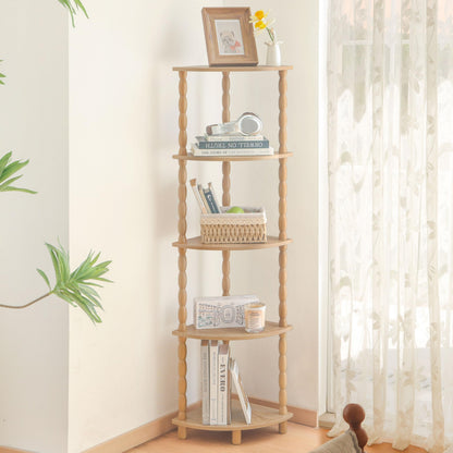 MaxSmeo Corner Bookshelf, 5-Tier Corner Shelf Stand, Modern Corner Plant Shelves with Storage, for Bedroom, Bathroom, Kitchen, Living Room (Rustic Walnut)