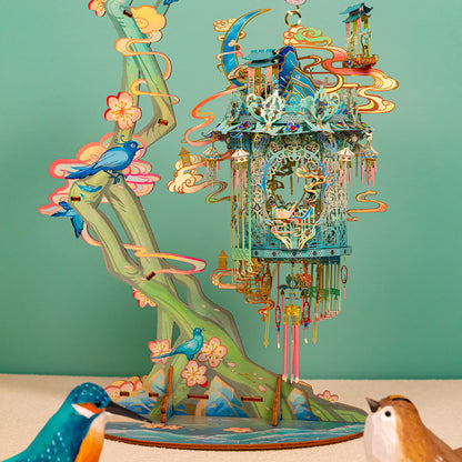 MU 3D Metal Puzzles for Adult Lucky Magpie Palace Chinese Style Birdcage Miniature Building,DIY Metal Model Kits Building Birds and Flower Castle DIY Sets Gift