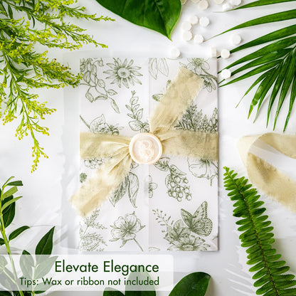 50 Pack Pre-Folded Vellum Jackets for 5x7 Invitations,AZAZA Elegant Translucent Invitation Sleeves,115GSM Vellum Jackets 5x7, Wedding Invitation Accessories, for Weddings Birthdays,Sage Green Toile