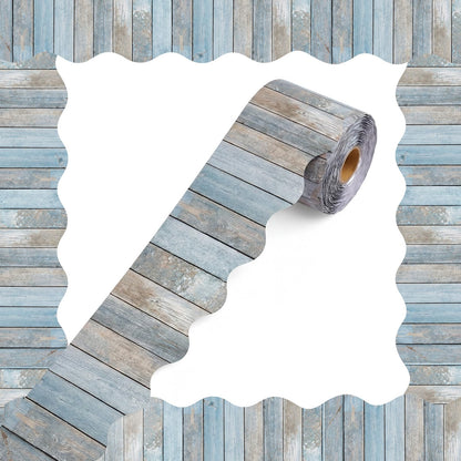 Tenceur 120 Feet Bulletin Board Borders Wooden Pattern Straight Rolled Border Trim Wood Straight for Classroom Schools Office Decoration(Gray Blue)