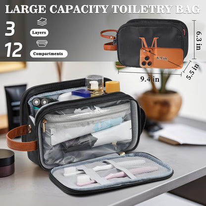 YOOLIFE Travel Toiletry Bag - Toiletry Bag for Men | Fathers Dad Gifts for Husband Boyfriend, Personalized Birthday Gifts for Men, Travel Essentials Dopp Kit Letter A Black