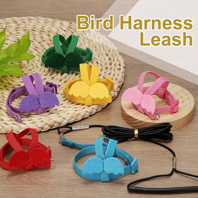 Bird Harness Leash, Adjustable Pet Parrot Bird Harness and Leash Lightweight Anti-Bite Flight Training Rope with Cute Wing, (Blue, L), Intended for Parrots/Pigeons/Budgies
