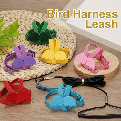 Bird Harness Leash, Adjustable Pet Parrot Bird Harness and Leash Lightweight Anti-Bite Flight Training Rope with Cute Wing, (Blue, L), Intended for Parrots/Pigeons/Budgies