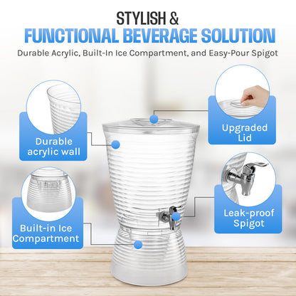 Drink Dispenser for Parties (2.5 Gallon) Large Plastic Water Dispenser for Counter Tops, No Mess, Easy to Assemble & Wash, Up to 40 Drinks, For Drinks, Juice, Punch & Water (1 Pack)