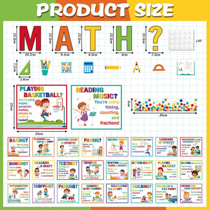 Pajean 74 Pcs Everyday Math Bulletin Board Decoration Mathematics in Daily Life Posters Have You Used Math Today Poster Mathematics Cutouts for Back to School Wall Hallway Teacher Supplies