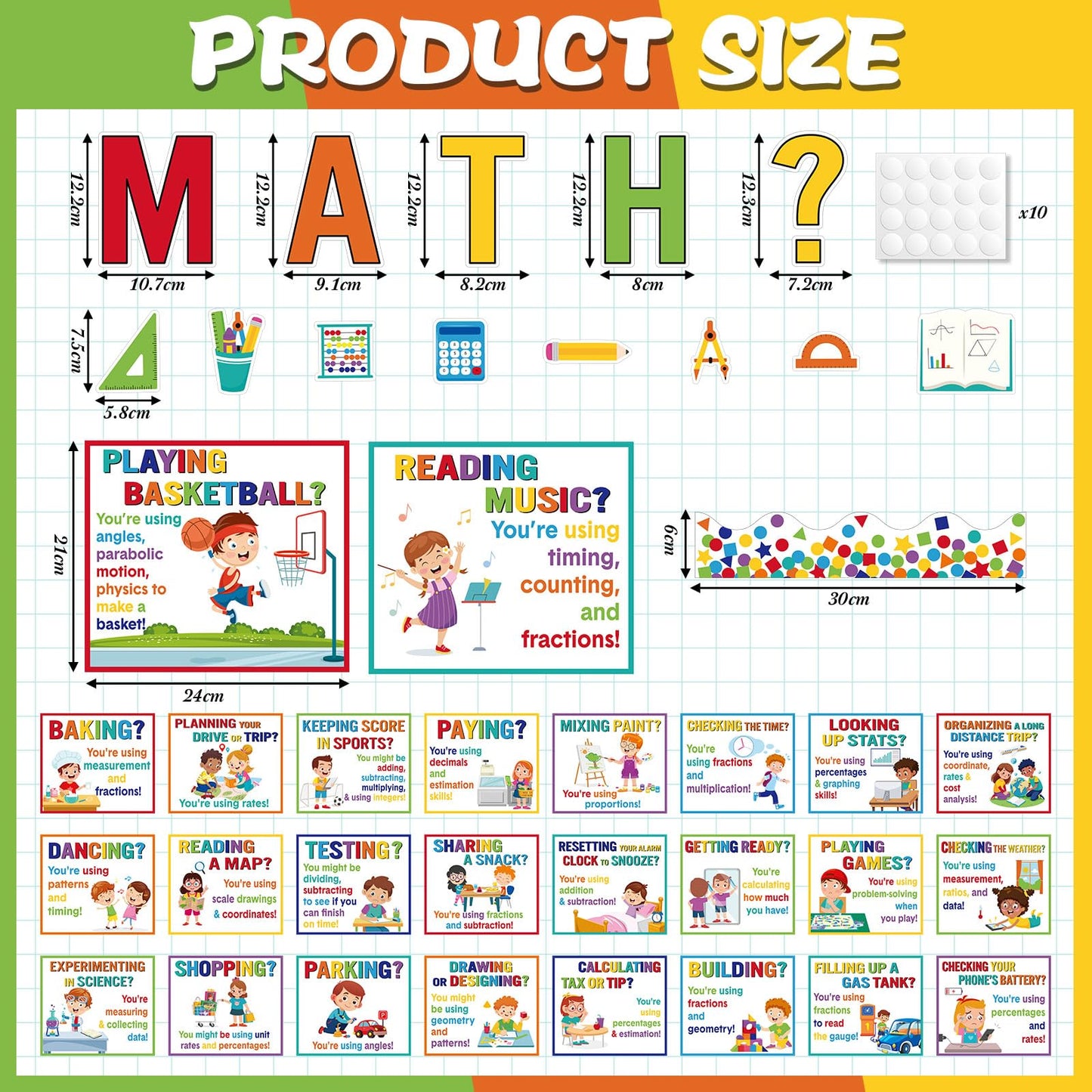 Pajean 85 Pcs Math Bulletin Board Set Math Posters Classroom Decorations for Elementary Middle High School Mathematics Education Posters Teacher Supplies (Vivid)