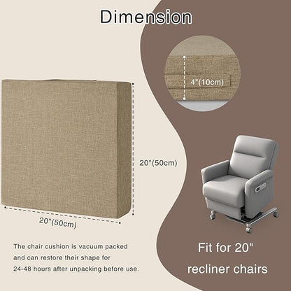 OVOV Recliner Cushions for Elderly 20"x20"x4" Thick Seat Cushion for Recliner Chair Large Square Non Slip Chair Pads with Washable Cover for Armchair Couch Beige
