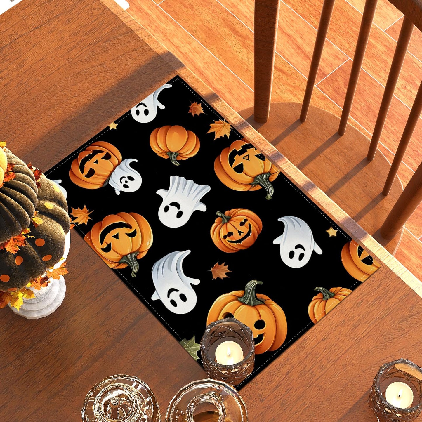 Halloween Ghost Pumpkin Placemats Set of 4 Halloween Day of The Dead Party Decorations and Supplies for Home Kitchen Dining Room Table-12×18''