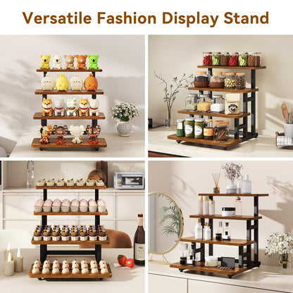 IBUYKE 4 Tier cupcake stand, Set of 2,Wooden Risers Display Stands Serving Trays,Tiered Display Stand,Dessert Table Display for Party,Afternoon Tea,Rustic Brown UTLJ018H-2