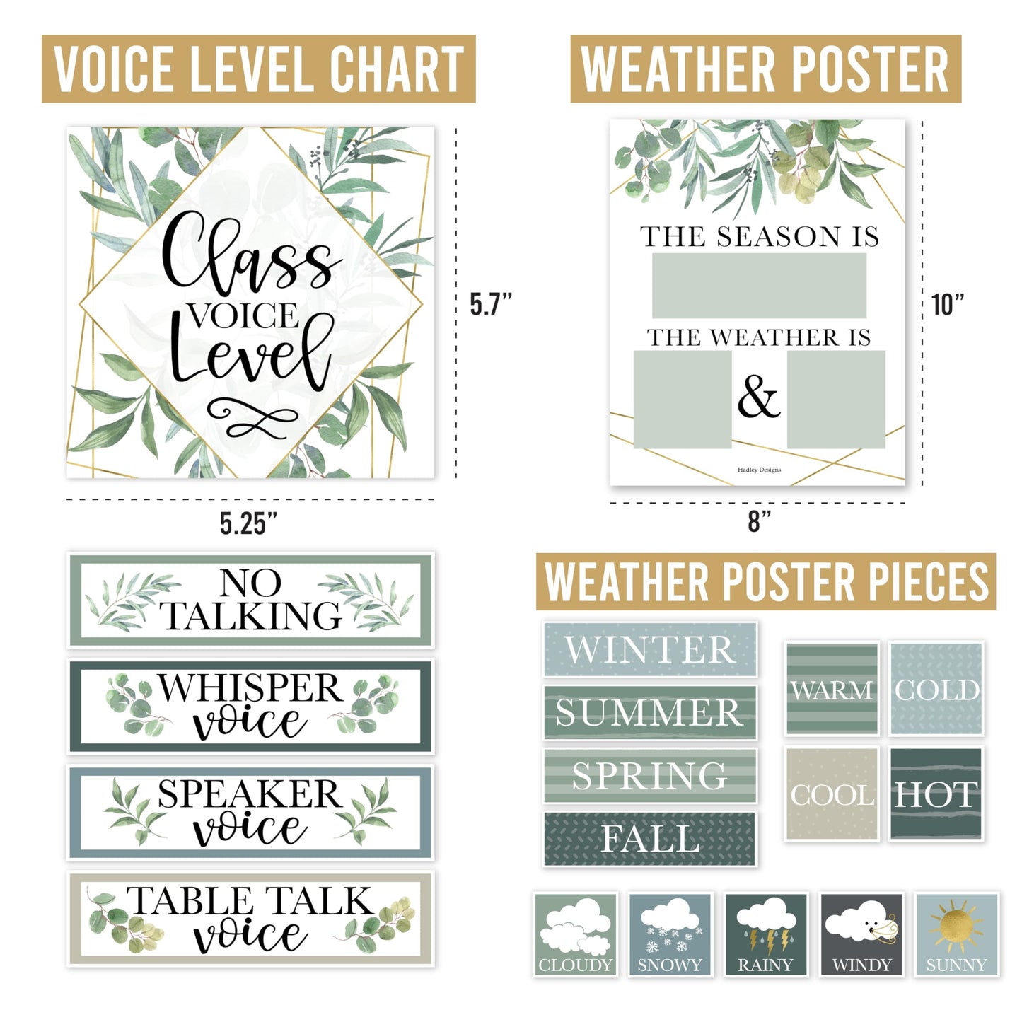 Hadley Designs Classroom Calendar Set Bulletin Board Decorations - Greenery School Calendar for Classroom Decor, Kindergarten Preschool Elementary Teacher Must Haves, Homeschool & Daycare Essentials