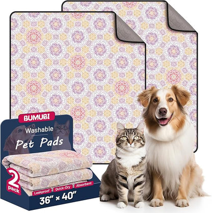 Washable Dog Pee Pads - Absorbent Reusable Puppy Training Pads, Waterproof Leak - Proof & Non - Slip for Crate Whelping Potty Training 36x41 (Pack of 2)