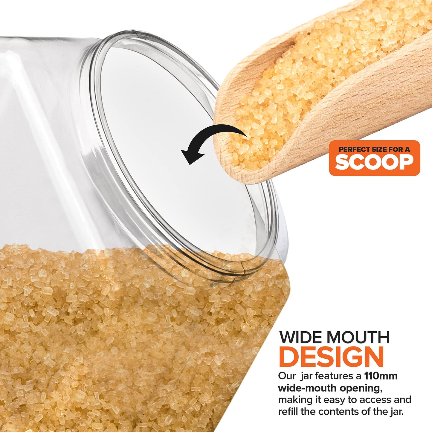 129 Oz Hexagon Cookie Jars with Lids ( 2 Pack) Wide Mouth Plastic Jars with Lid Reusable & Recyclable Shatterproof Jars Clear Plastic Jars for Cookies, Candy, Laundry Detergent Pods Stock Your