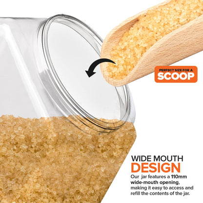 129 Oz Hexagon Cookie Jars with Lids ( 2 Pack) Wide Mouth Plastic Jars with Lid Reusable & Recyclable Shatterproof Jars Clear Plastic Jars for Cookies, Candy, Laundry Detergent Pods Stock Your