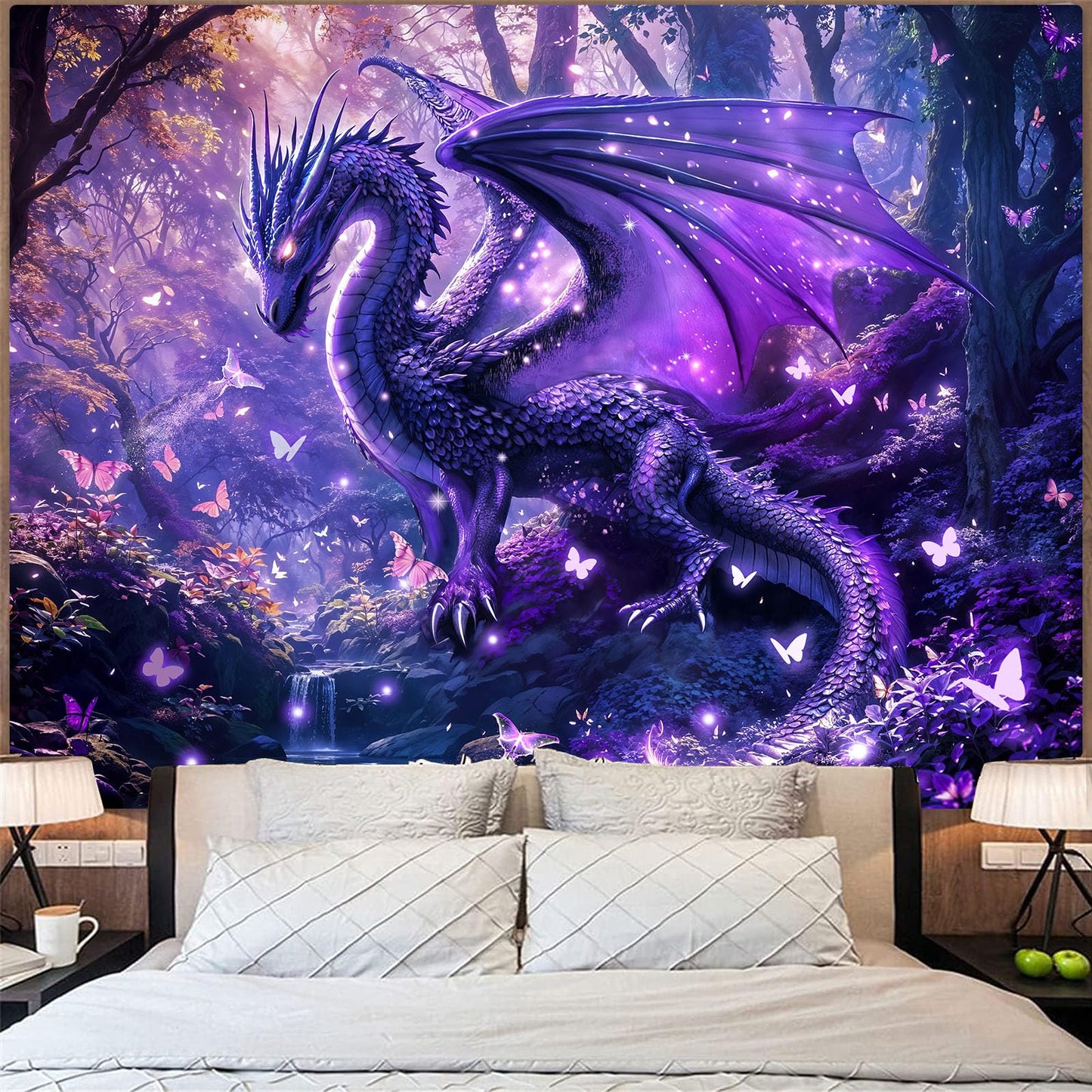 Spenlife Purple Mystical Forest Dragon Wall Tapestry, Fantasy Enchanted Wood Tapestries for Room Decor, Dreamy Tapestry 60x44 Inch