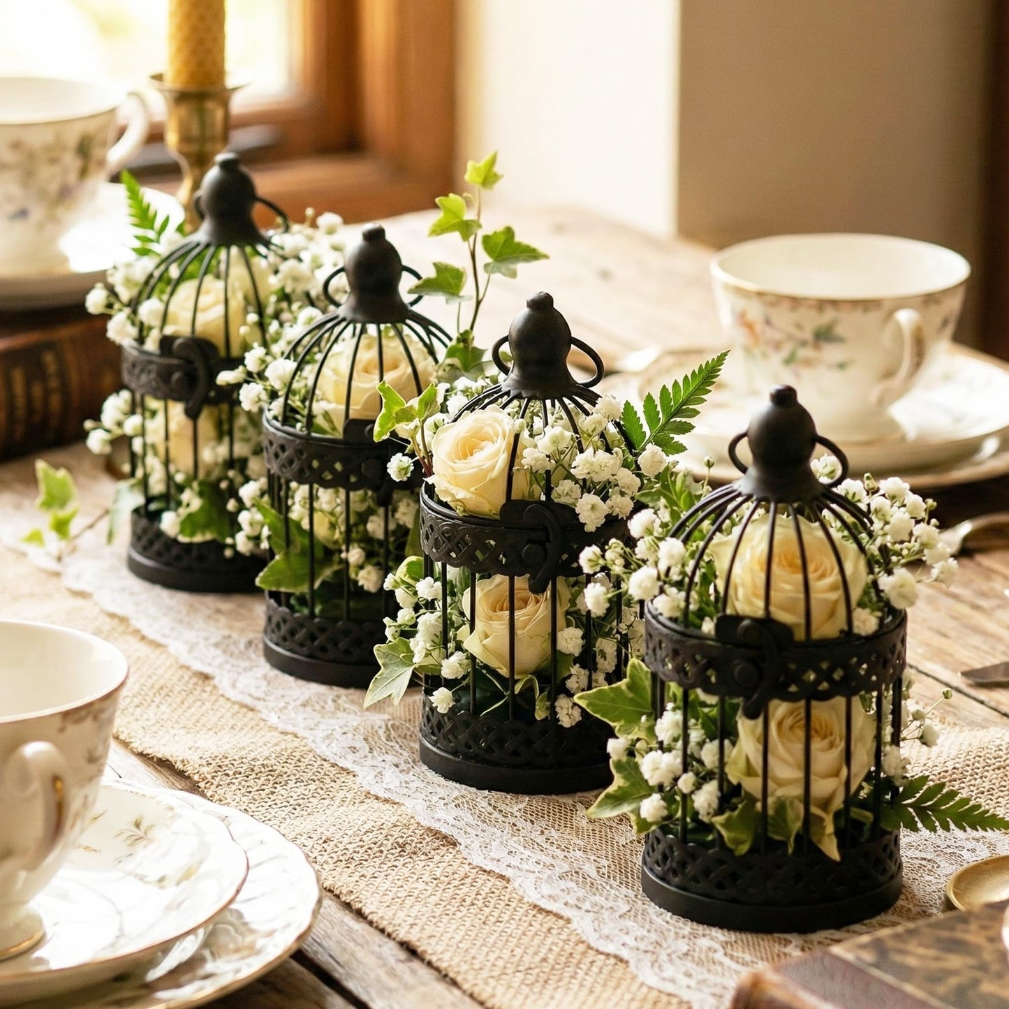 Vela Lanterns Bird Cage Decorative Candle Holders, Black, Small, 4-Pack