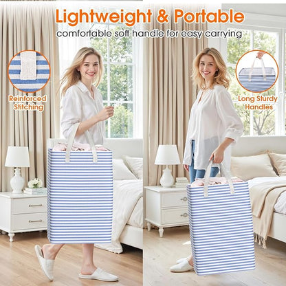 3 Pack Large Laundry Basket,Waterproof & Freestanding Laundry Hamper,Collapsible Clothes Hampers with Easy Carry Long & Reinforced Handles in Bathroom,College Dorm(100Lx3,Blue)
