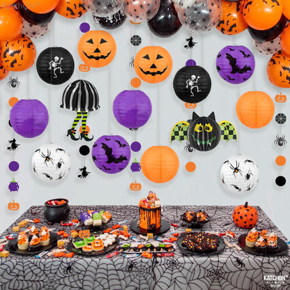 KatchOn, Halloween Hanging Paper Lanterns Set - Pack of 15 | Halloween Paper Lanterns, Halloween Honeycomb Decorations for Halloween Decorations | Halloween Garland for Halloween Party Decorations