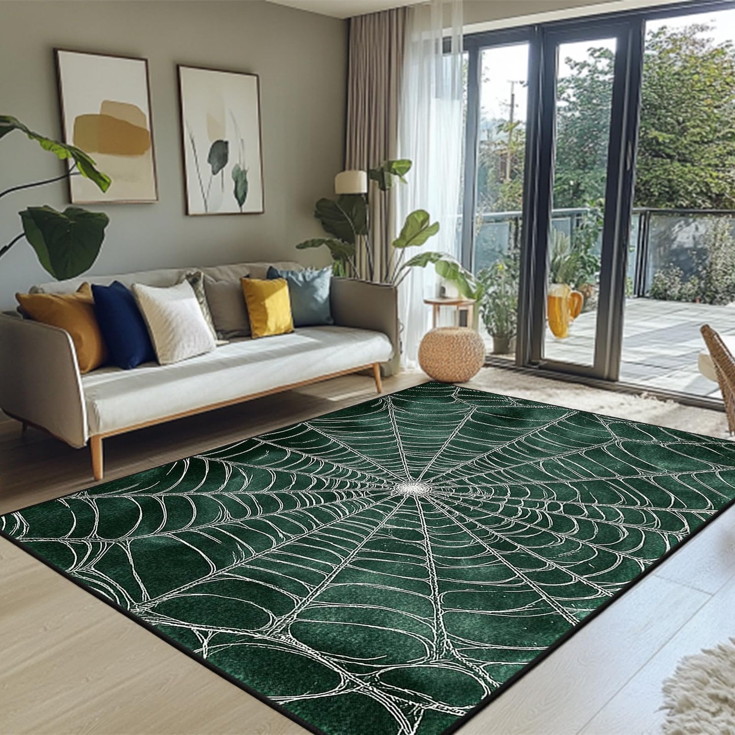 keepcute Spider Web Area Rug 5x7 ft Non-Slip Gothic Rug Spiderweb Floor Carpet Decor for Living Room Bedroom Living Room Study Carpet