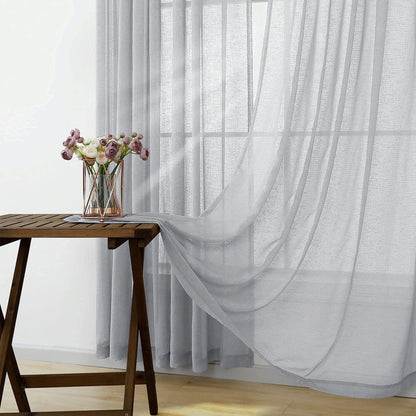 Light Gray Sheer Curtains Linen Textured Weave for Master Guest Bedroom 2 Panels Rod Pocket Modern Stylish Semi Sheer Drape Summer Curtain for Small Window Home Fashion 52 x 63 Inch Length Silver Grey