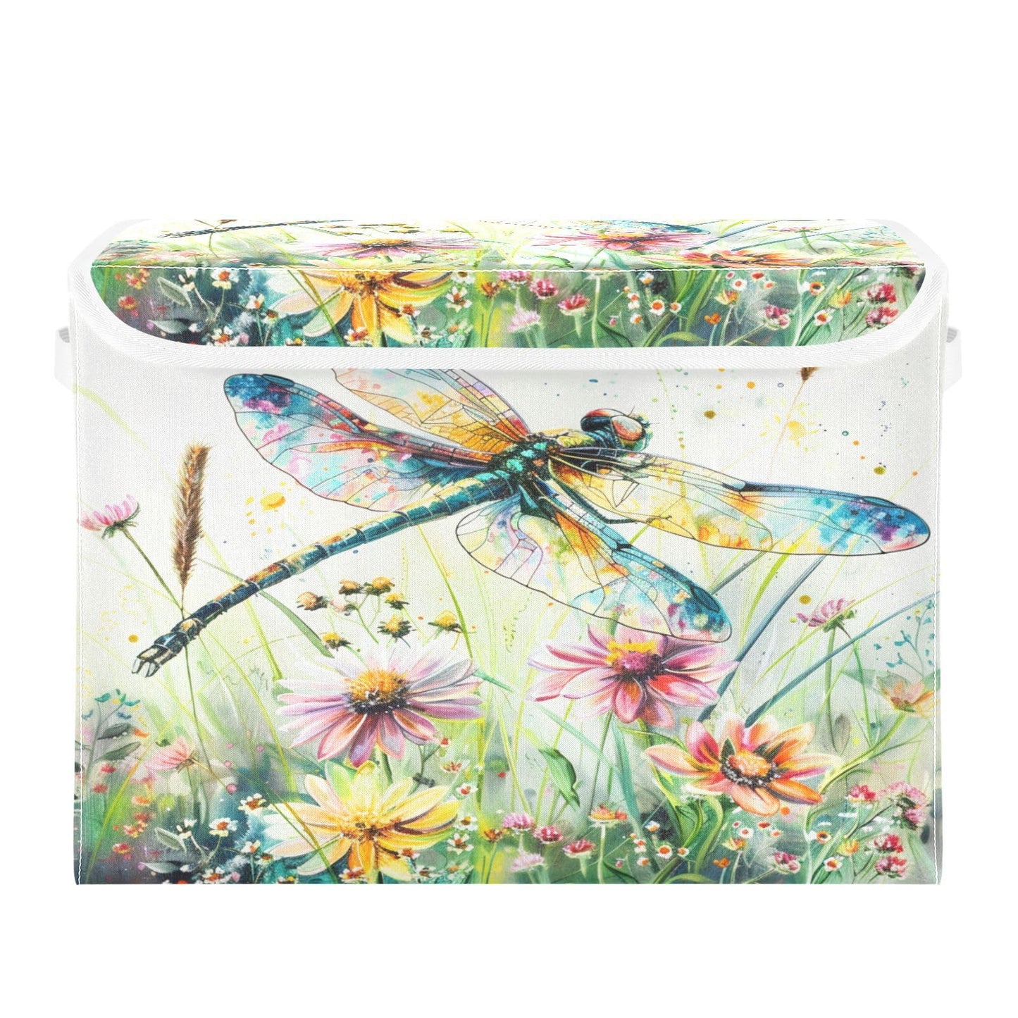 senya Baskets Collapsible Storage Bins with Lids, Dragonfly Wildflowers Painting Storage Boxes Clothes Baskets for Organizing