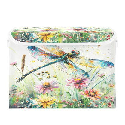 senya Baskets Collapsible Storage Bins with Lids, Dragonfly Wildflowers Painting Storage Boxes Clothes Baskets for Organizing