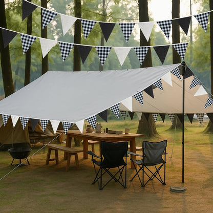 G2PLUS Black and White Gingham Fabric Bunting Banner, 32Ft Cotton Burlap Triangle Garland for Soccer Party, Game Day, Racing Car Party, Birthday, Graduation & Outdoor Decorations