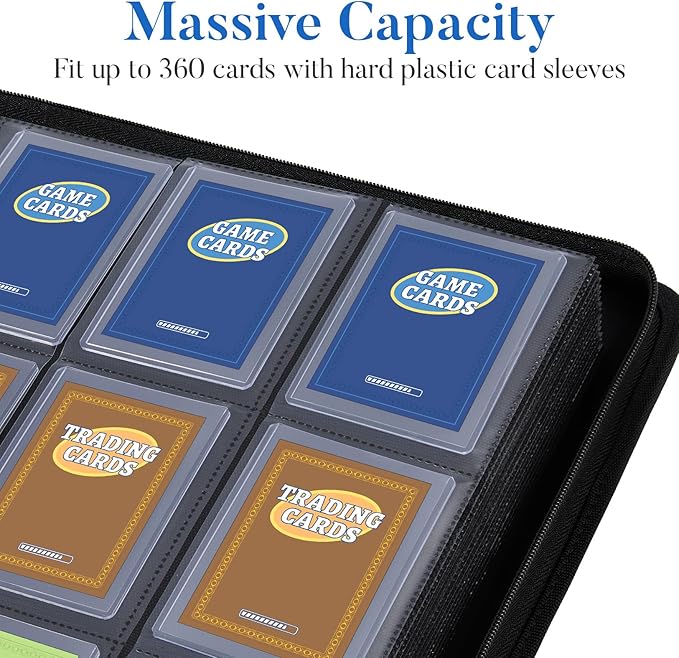 Fabmaker Top Load Binder Holds 360 Cards, Portable Card Binder with Retractable Handle, Side Loading Trading Card Storage for 3"x4" Hard Card Sleeves, Collectible Case for Game Sport Cards, Dark Green