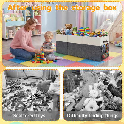 Extra Large Toy Storage Box with Lid, Collapsible Kids Toy Box, Sturdy Toys Storage Chest Bin Organizer Basket with Dividers for Kids, Boys, Girls, Living Room, Bedroom, Nursery, Playroom, 40"x14"x16"