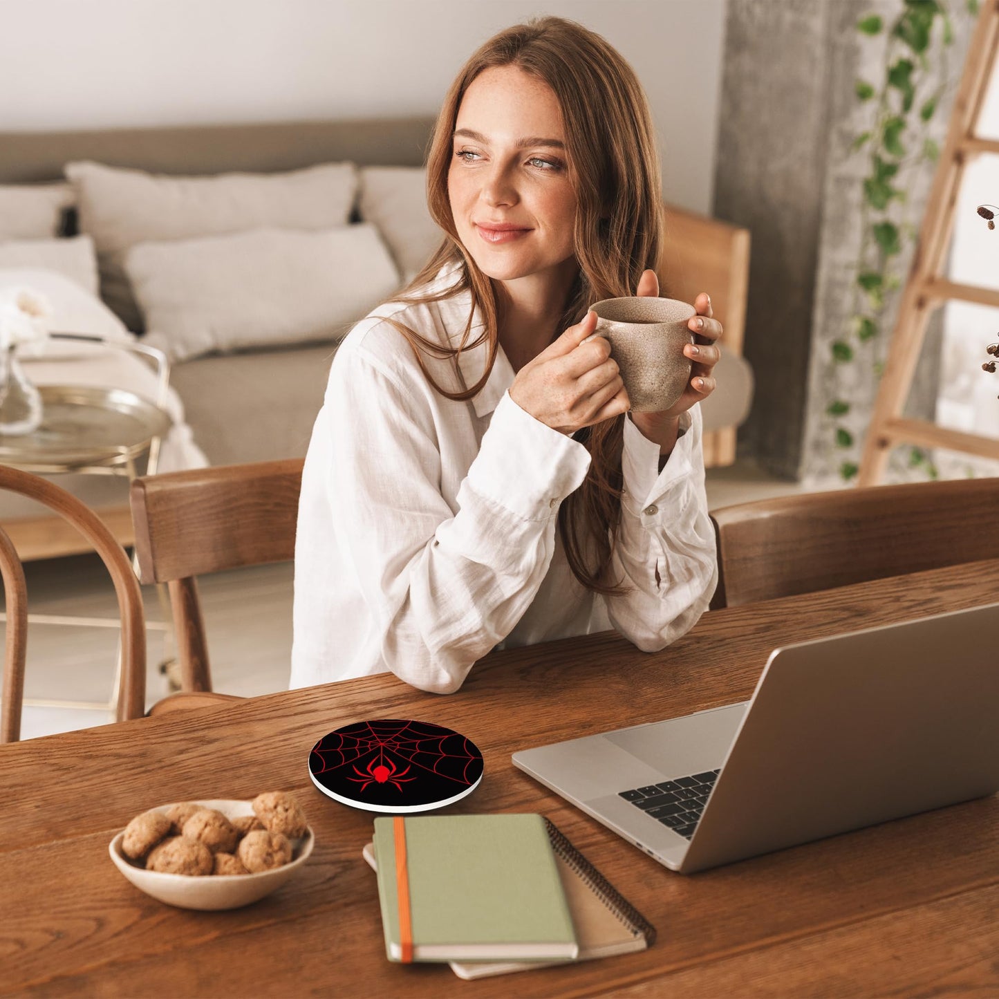 Drinks Coasters Set of 4, Cool Red Spider Round 4" Cup Coasters, Absorbent Ceramic Stone Coasters with Cork Base, Cute Coasters for Table Home Décor, Ideal Gifts for Women Men