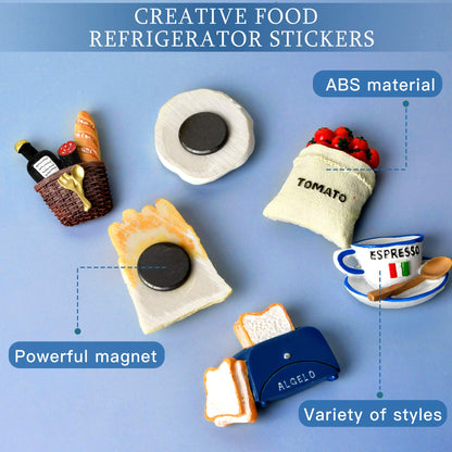 Worldity 6pcs Cute 3D Resin Fridge Magnets - Creative Natural Food Shaped Magnets for Home Decor, Refrigerator, Magnetic Whiteboard or Blackboard