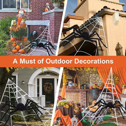 JOINSI 23ft Spider Web Halloween Decorations + 2.5ft Giant Fake Spider + Stretchy Dense Spider Silk + 20Pcs Small Spiders for Indoor Outdoor Yard Home Party Supplies Decor