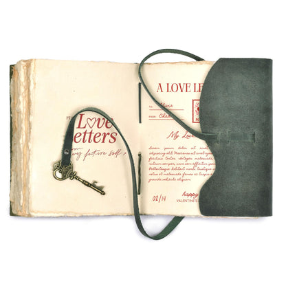 LEATHER VILLAGE Vintage Leather Journal – 200 Handmade Vintage Deckle Edge Paper – Leather bound Journal For Women Men – Vintage Key Closure - Book of Shadows - Aqua - 6X4 inches (A6)