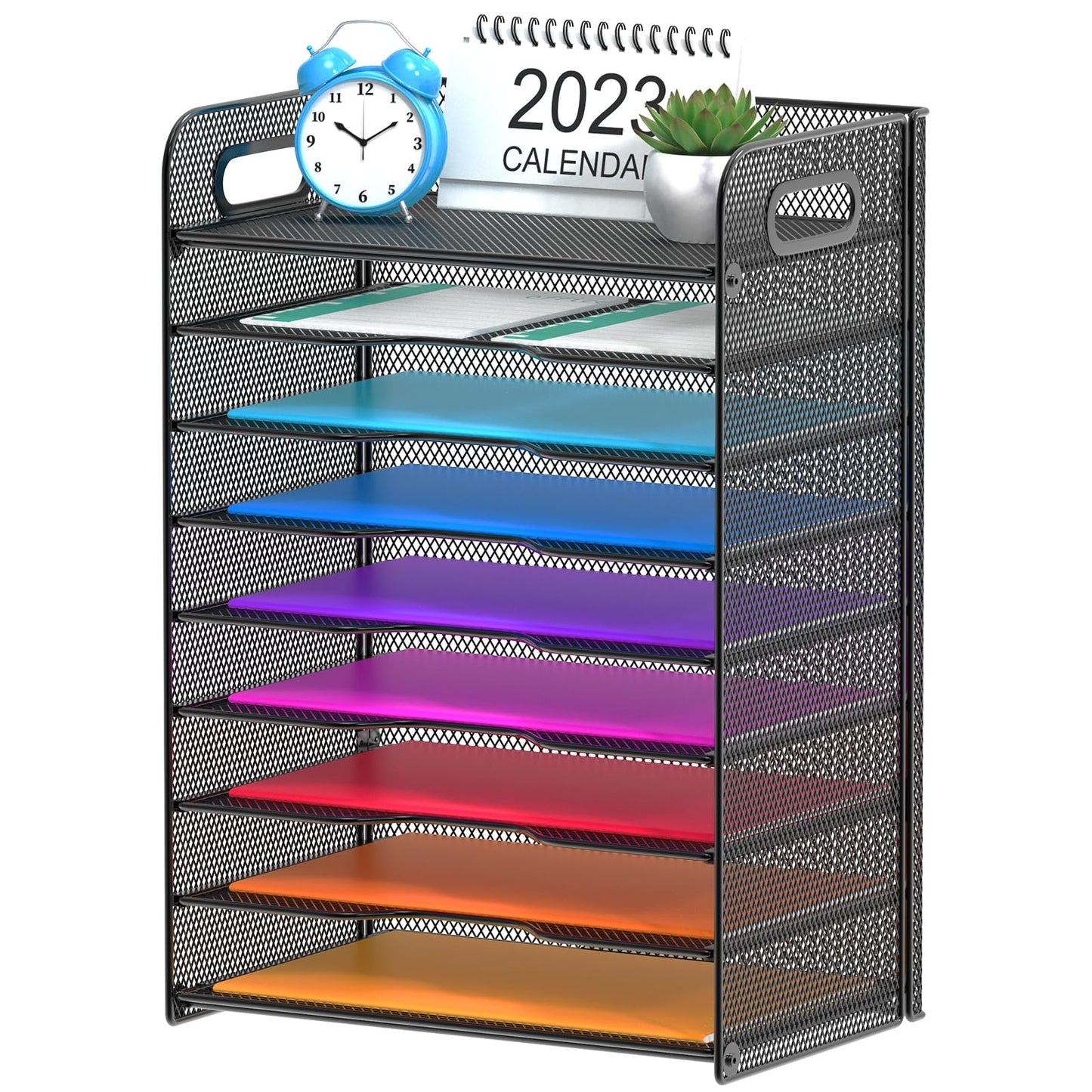 Samstar 9 Tier Desk Organizer, Mesh Paper Letter Tray File Rack Shelves Paper Sorter Storage with Handles, Black