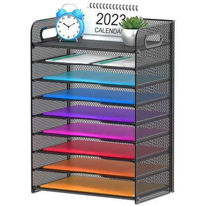 Samstar 9 Tier Desk Organizer, Mesh Paper Letter Tray File Rack Shelves Paper Sorter Storage with Handles, Black